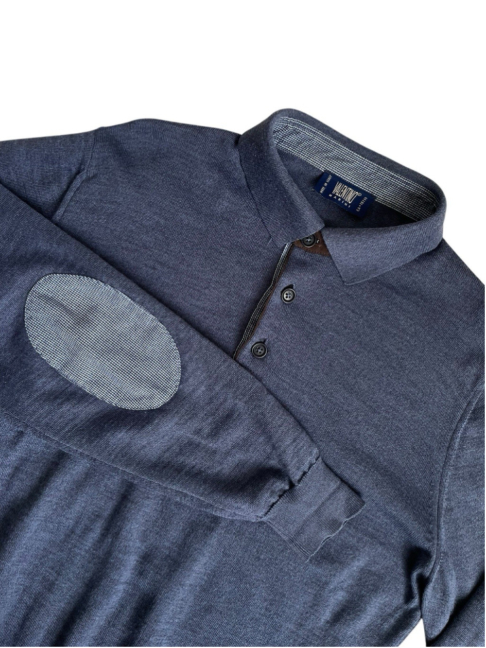 Valentino Marini Polo Sweater Men’s US Large / IT 52 Elbow Patch Knit Jumper